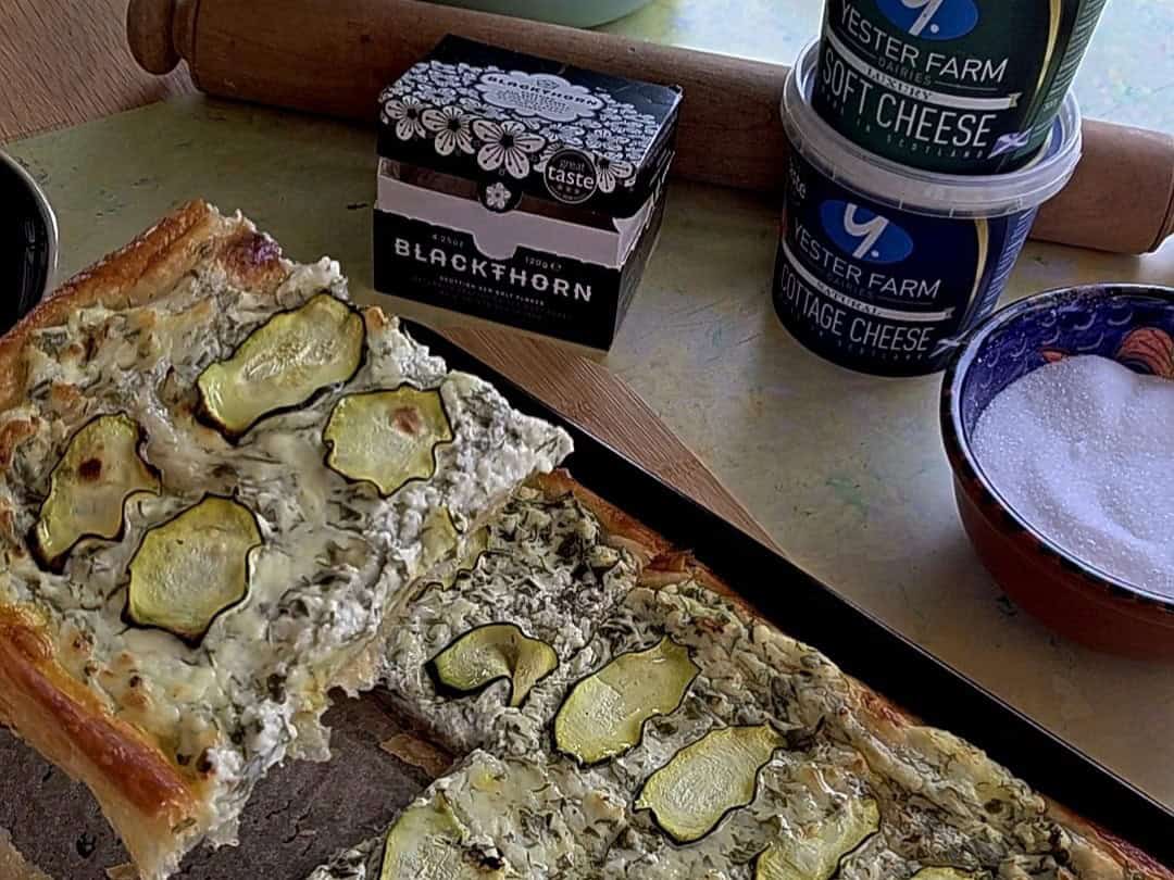 Fine Cheesemakers of Scotland - Yester Farm Soft Cheese and Courgette Tart.